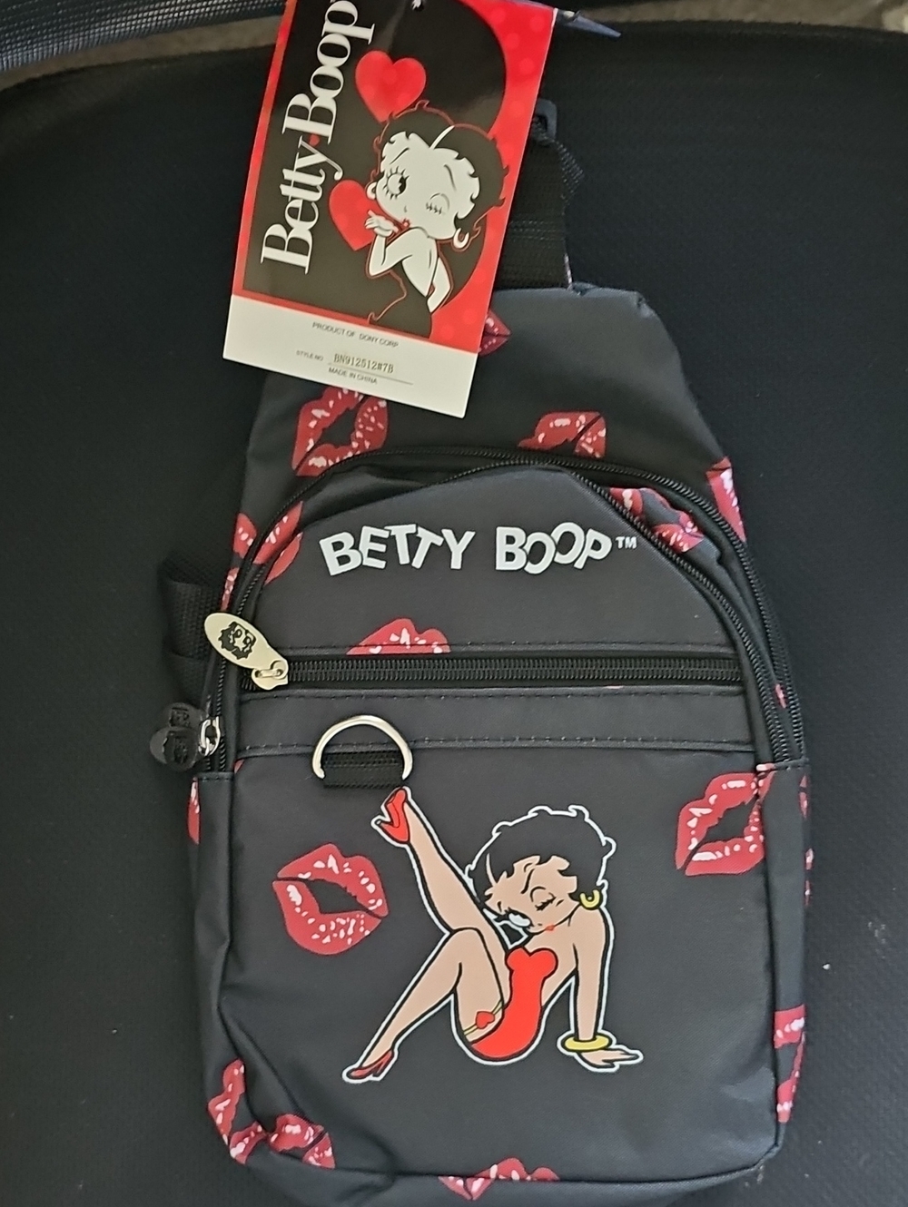 Betty Boop Black and Red Kiss-Print Crossbody Bag